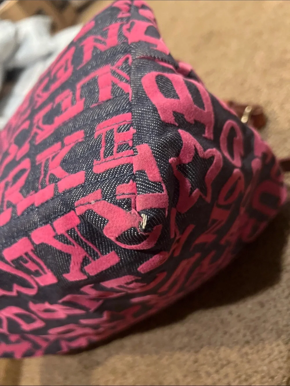 Dooney & Bourke Logo Hobo Bag Pink Navy Canvas Leather Y2K Shoulder Bag